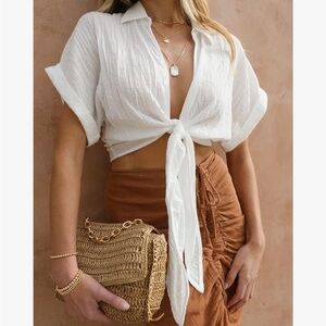 White Tie-Front Blouse